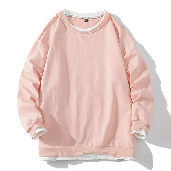 gbyLJF Men's Long Sleeve Pullover Casual Color-blocking Round Neck Hoodless Sweatshirt Loose Fashion Fake Two Sport Tops for Men