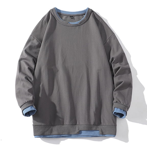 gbyLJF Men's Long Sleeve Pullover Casual Color-blocking Round Neck Hoodless Sweatshirt Loose Fashion Fake Two Sport Tops for Men