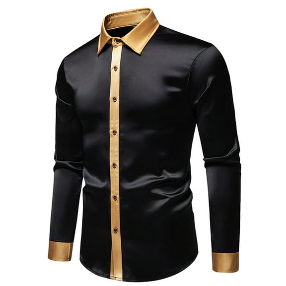 gbyLJF Men's Long Sleeve Shirt Stretch Wrinkle Free Dress Shirts for Men Color Block Turndown Collar Shirt