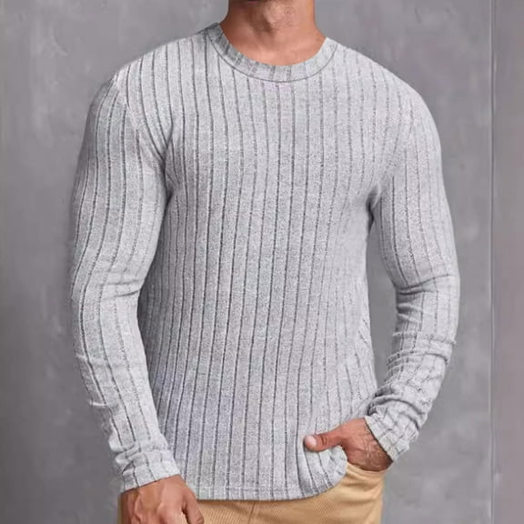 gbyLJF Men's Long Sleeve Shirts Solid Color Casual Slim Fit Textured Tops Autumn Fashion Round Neck Pullover Sweatshirt