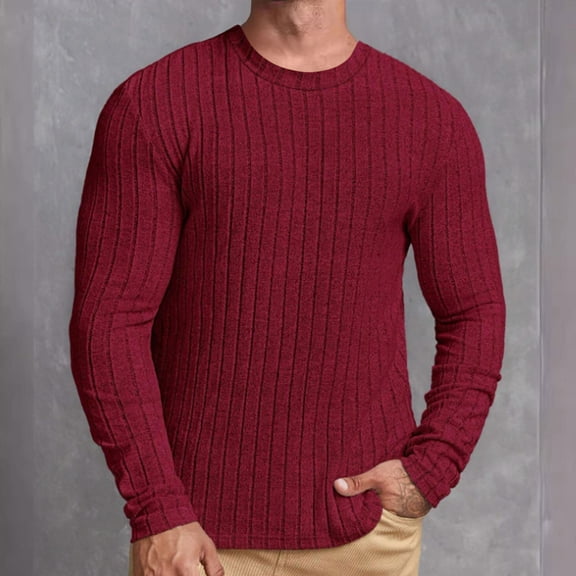gbyLJF Men's Long Sleeve Shirts Solid Color Casual Slim Fit Textured Tops Autumn Fashion Round Neck Pullover Sweatshirt