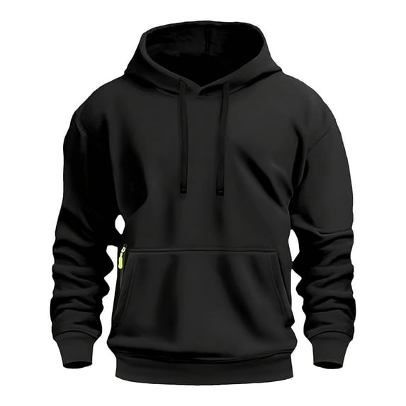 gbyLJF Men's Long Sleeve Sweatshirt Loose Solid Color Drawstring Hooded Tops Casual Comfy Round Neck Pullover with Zipper Pocket