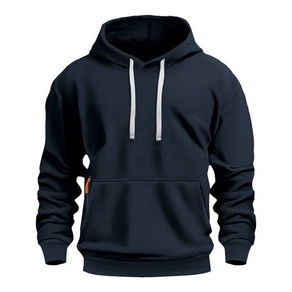 gbyLJF Men's Long Sleeve Sweatshirt Loose Solid Color Drawstring Hooded Tops Casual Comfy Round Neck Pullover with Zipper Pocket