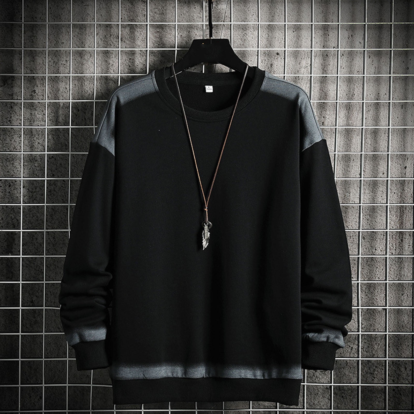 gbyLJF Men's Long Sleeve Top Casual Color-blocked Round Neck Sweatshirt ...