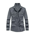 thumbnail image 1 of gbyLJF Men's Long Sleeved Cargo Work Shirt Casual Loose Outdoor Military Tactical Tops Cotton Lapel Button Down Workshirt with Multi Pockets, 1 of 5