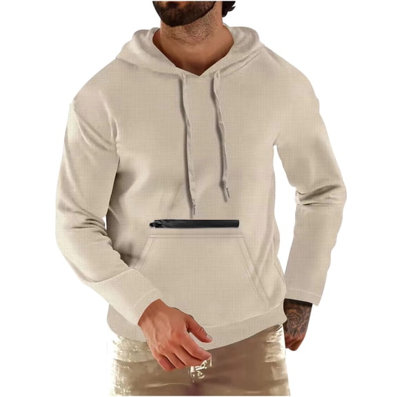 gbyLJF Men's Long Sleeved Hooded Solid Color Round Neck Drawstring Pullover Casual Fall Fashion Blouse with Pocket