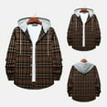 thumbnail image 1 of gbyLJF Men's Long Sleeved Shirt Checkered Printed Button Down Hooded Shirt Casual Loose Fit Lightweight Drawstring Cardigan, 1 of 9