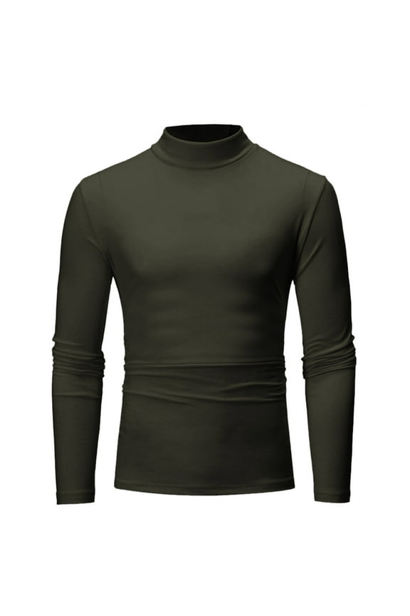 Men's Medium High Collar Top Solid Color Slim Fit long Sleeve Base Layer Shirts Fashion Casual Blouse for Autumn and Winter