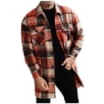 thumbnail image 1 of gbyLJF Men's Mid-length Plaid Flannel Shacket Button Up Lapel Classic Stylish Jacket Holiday Office Coat with Chest Pockets, 1 of 3