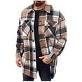 thumbnail image 1 of gbyLJF Men's Mid-length Plaid Flannel Shacket Button Up Lapel Classic Stylish Jacket Holiday Office Coat with Chest Pockets, 1 of 3
