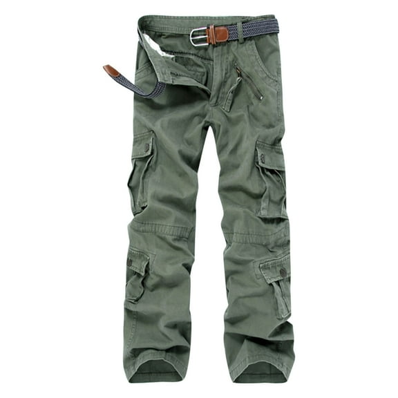 gbyLJF Men's Multi-pocket Work Pants Casual Loose Fit Zipper Long Pants Outdoor Sports Straight Leg Trousers