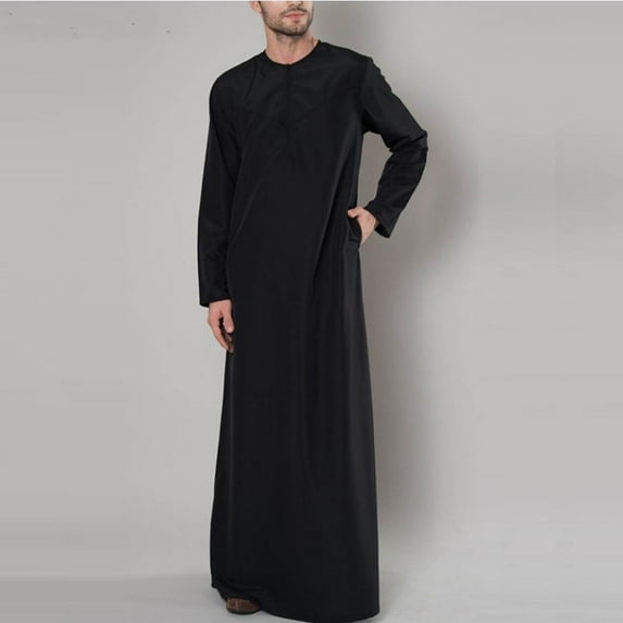 gbyLJF Men's Muslim Robe Elastic Long Sleeved Stand Up Collar Zipper Clothes Arabian Shirt Tops Blouse with Pocket