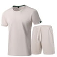 thumbnail image 1 of gbyLJF Men's Outfits 2 Piece Summer Tracksuits Solid Color Casual Sweatshirt and Shorts Set Short Sleeve Sweatsuits with Pockets, 1 of 8