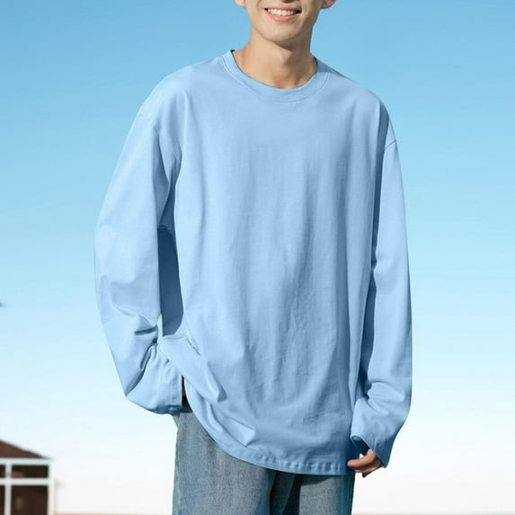 gbyLJF Men's Oversize Sweatshirt Solid Color Round-Neck Long Sleeve Top Casual and Simple Pullover Shirts
