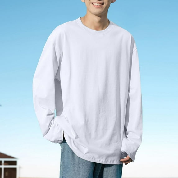 gbyLJF Men's Oversize Sweatshirt Solid Color Round-Neck Long Sleeve Top Casual and Simple Pullover Shirts
