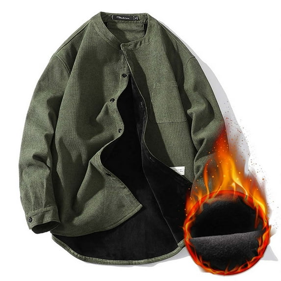 gbyLJF Men's Oversized Corduroy Shirt Button Down Round Neck Fleece Warm Jacket Loose Comfy Solid Color Long Sleeve Top