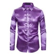 thumbnail image 1 of gbyLJF Men's Performance Shirt Sequined Button Down Lapel Shirts Loose Fit Party Stage Long Sleeve Blouse for Men, 1 of 7