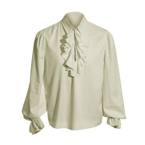 gbyLJF Men's Pirate Shirt Renaissance Solid Color Ruffled Long Sleeve Blouse Medieval Costume Dress Shirts for Men