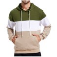 thumbnail image 1 of gbyLJF Men's Pullover Hoodies Plaid Jacquard Long Sleeve Drawstring Fashion Colorblock Tops Casual Hooded Sweatshirts with Kanga Pockets, 1 of 7