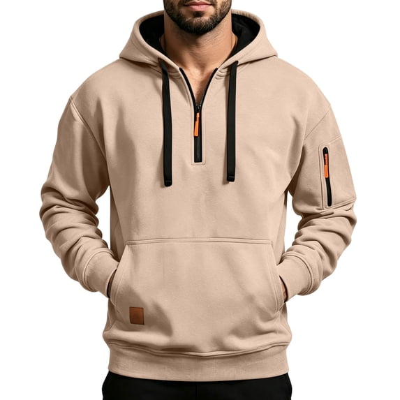 gbyLJF Men's Quarter Zip Drawstring Hoodies Long Sleeve Fleece Pullovers Fall Sweatshirt Running Hiking Clothes