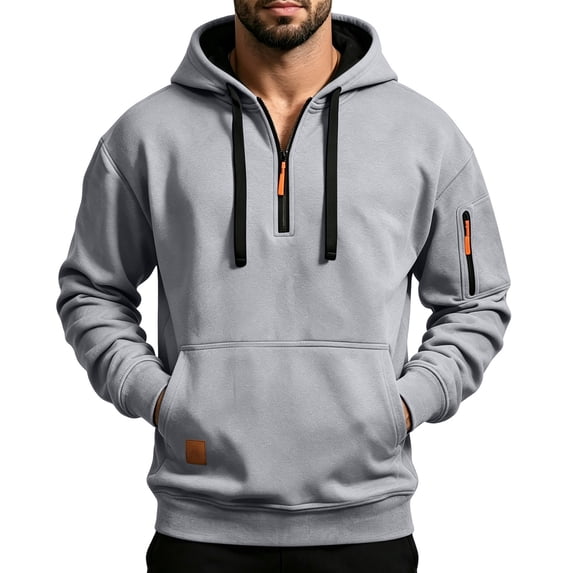 gbyLJF Men's Quarter Zip Drawstring Hoodies Long Sleeve Fleece Pullovers Fall Sweatshirt Running Hiking Clothes