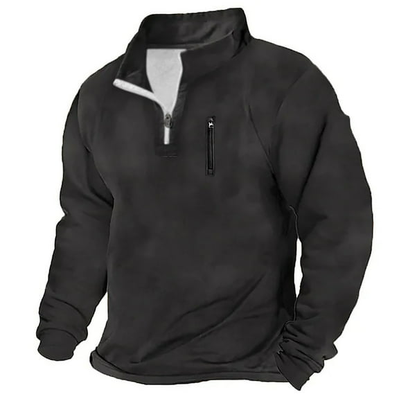 gbyLJF Men's Quarter Zipper Pullover Long Sleeve Stand-up Collar Top Casual Daily Solid Color Hoodless Sweatshirt
