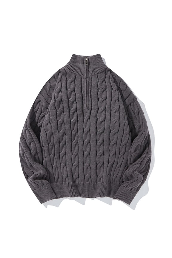 Men's Quarter Zipper Pullover Sweaters Solid Color Turtleneck Sweater Casual Loose Fit Long Sleeve Knitted Sweatshirt