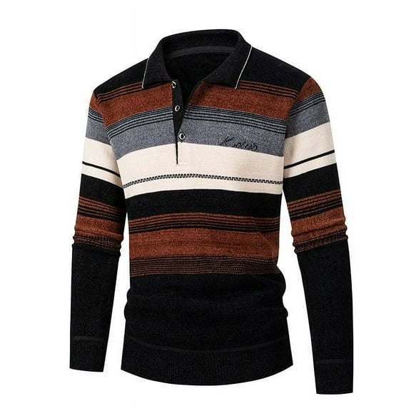 gbyLJF Men's Quarter Zipper Sweaters Striped Printed Long Sleeve Pullover Tops Fall Winter Turndown Collar Knitted Blouse