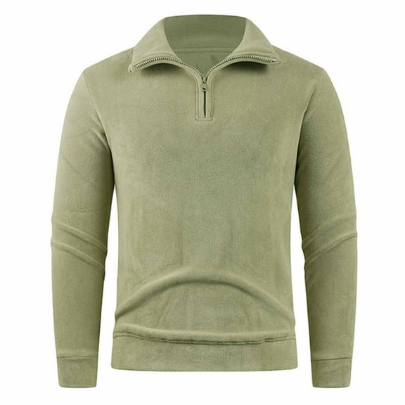 gbyLJF Men's Quarter Zipper Sweatshirt Solid Color Long Sleeve Double-sided Fleece Pullover Sweaters Casual Warm Lapel Tops