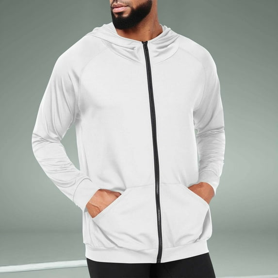 gbyLJF Men's Quick-drying Sport Top Solid Color Casual Elastic Fitness Blouse Lightweight Zipper Long Sleeve Hooded Shirts