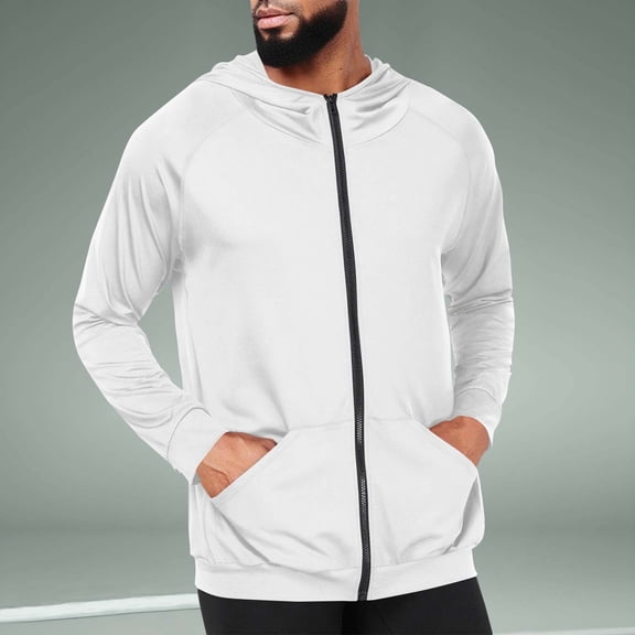 gbyLJF Men's Quick-drying Sport Top Solid Color Casual Elastic Fitness Blouse Lightweight Zipper Long Sleeve Hooded Shirts