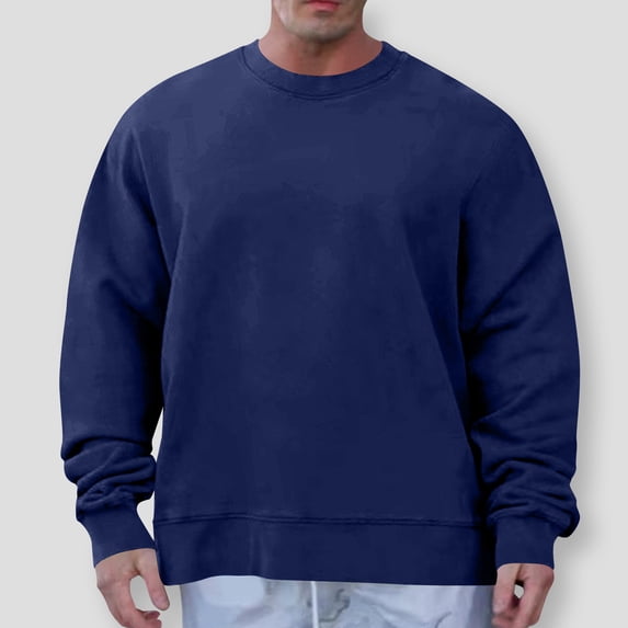 gbyLJF Men's Round Neck Hoodless Sweatshirt Solid Color Basic Sportswear Casual Loose Long Sleeve Pullover Shirts
