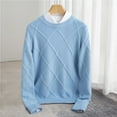 thumbnail image 1 of gbyLJF Men's Round Neck Sweater Diamond-shaped Texture Solid Color Pullover Soft Comfy Long Sleeve Slim Fit Knitted Sweaters, 1 of 5