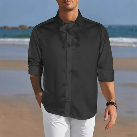 gbyLJF Men's Ruffled Dress Shirt Solid Color Long Sleeve Lapel Blouse Single-Breasted Wrinkle-free Clothing Renaissance Shirts