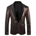 thumbnail image 1 of gbyLJF Men's Sequin Suit Jacket Solid Color Long Sleeve One Button Jacket Wedding Party Notched Lapel Slim Fit Dress Suit, 1 of 3
