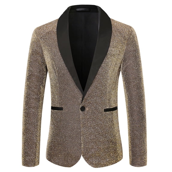 gbyLJF Men's Shiny Sequin Blazer Solid Color Long Sleeve One Button Jacket Lapel Slim Fit Dress Suit