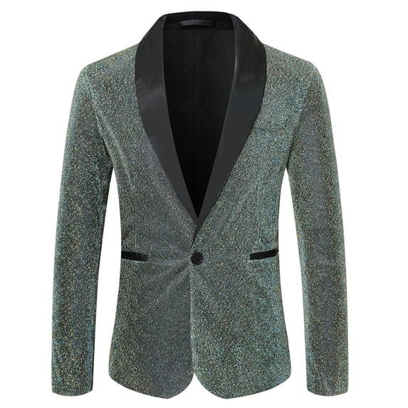 gbyLJF Men's Shiny Sequin Blazer Solid Color Long Sleeve One Button Jacket Lapel Slim Fit Dress Suit