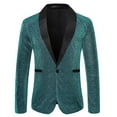 thumbnail image 1 of gbyLJF Men's Shiny Sequin Blazer Solid Color Long Sleeve One Button Jacket Lapel Slim Fit Dress Suit, 1 of 3