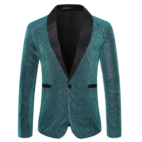 gbyLJF Men's Shiny Sequin Blazer Solid Color Long Sleeve One Button Jacket Lapel Slim Fit Dress Suit