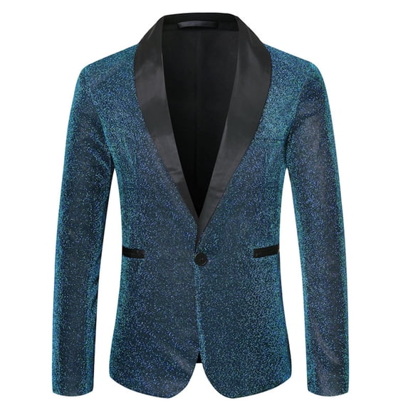 gbyLJF Men's Shiny Sequin Blazer Solid Color Long Sleeve One Button Jacket Lapel Slim Fit Dress Suit