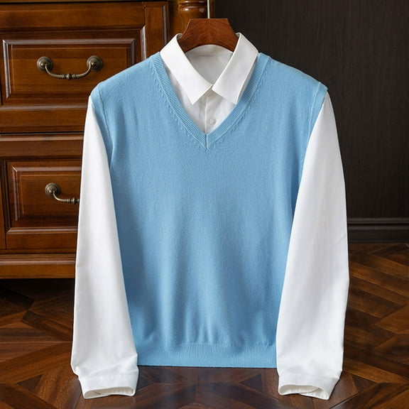 gbyLJF Men's Sleeveless Sweater V-Neck Knitted Solid Color Pullover Slim Fit Casual Lightweight Sweaters