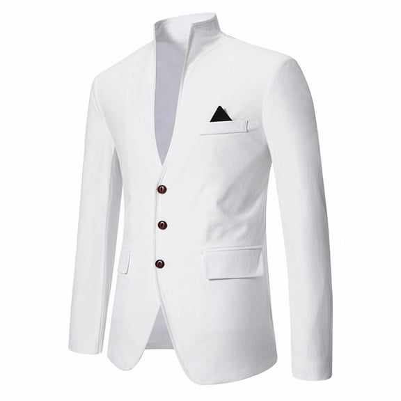 gbyLJF Men's Slim Fit Suit Jacket Solid Color V-neck 3 Button Coat Stand Up Collar Business Wedding Party Dress Jacket