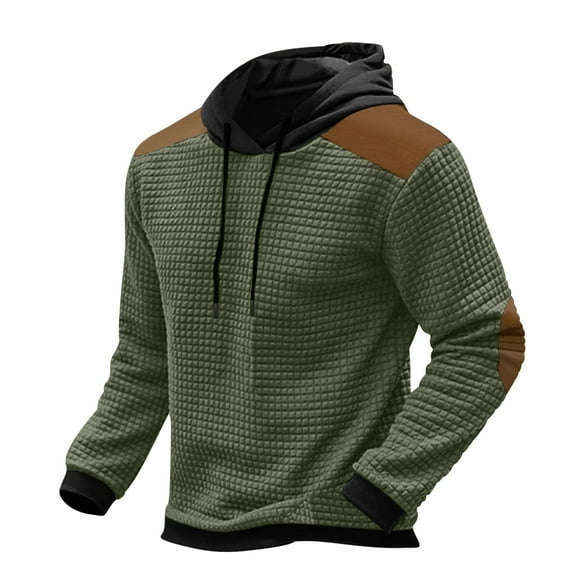 gbyLJF Men's Slim fit Hoodie Vintage Small Checkered Color-blocked Hooded Sweatshirt Casual Drawstring Pullover Top