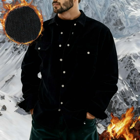 gbyLJF Men's Solid Color Jackets Long Sleeve Lapel Button Down Cardigan Winter Fleece Corduroy Jacket with Pockets