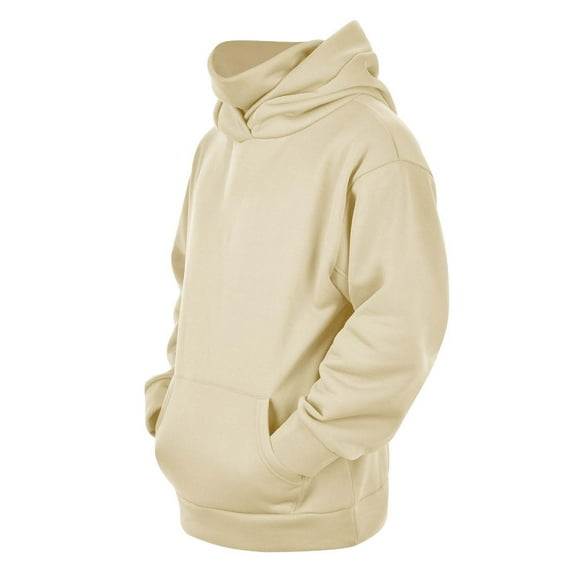 gbyLJF Men's Solid Color Pullover Casual Loose Fit Long Sleeve Hoodie High-neck Hooded Sweatshirt with Pocket