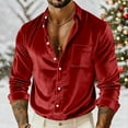 thumbnail image 1 of gbyLJF Men's Solid Color Velvet Shirt Long Sleeve Button Down Blouse Lightweight Casual Pocket Turndown Collar Shirts, 1 of 9