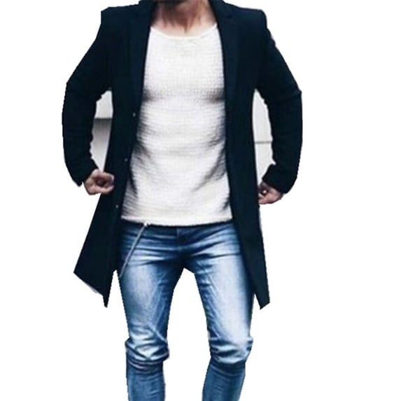 gbyLJF Men's Solid Color Woolen Overcoat Mid-length Button Down Suit Collar Coats Winter Casual Business Outwear with Pockets