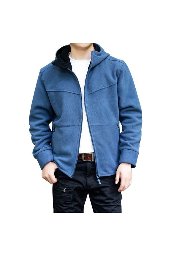 Men's Sports Full Zip Coats Solid Color Long Sleeve Turtleneck Jacket Casual Warm Hooded Outwear with Zipper Pockets