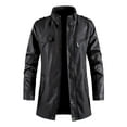 thumbnail image 1 of gbyLJF Men's Stand Collar Leather Jacket Mid-length Solid Color Full Zip Jackets Thickened Warm Leather Outerwear with Pockets, 1 of 3