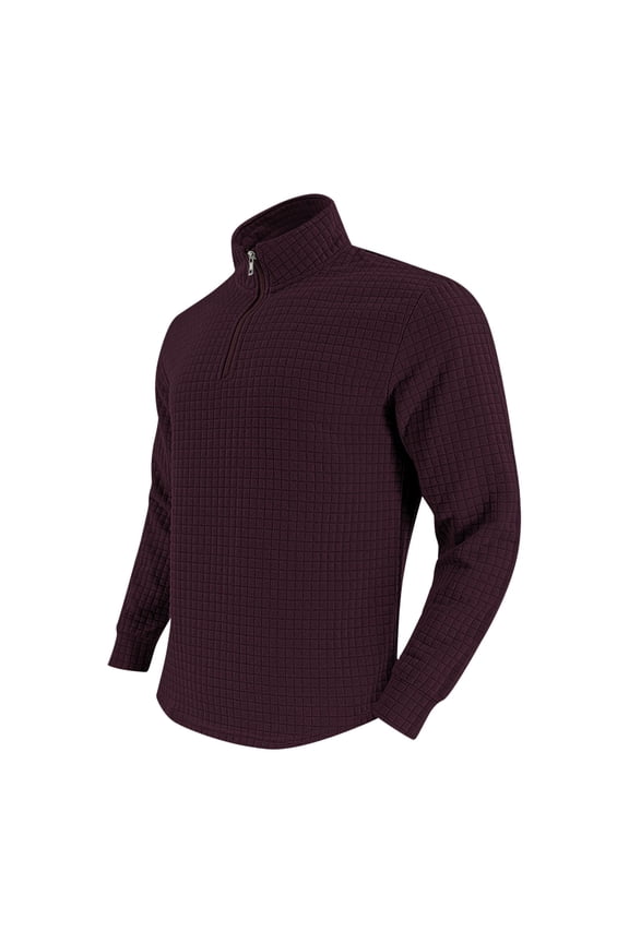 Men's Stand-up Collar Top Solid Color Long Sleeve Sweatshirt Casual and Warm Half Zipper Pullover Shirts